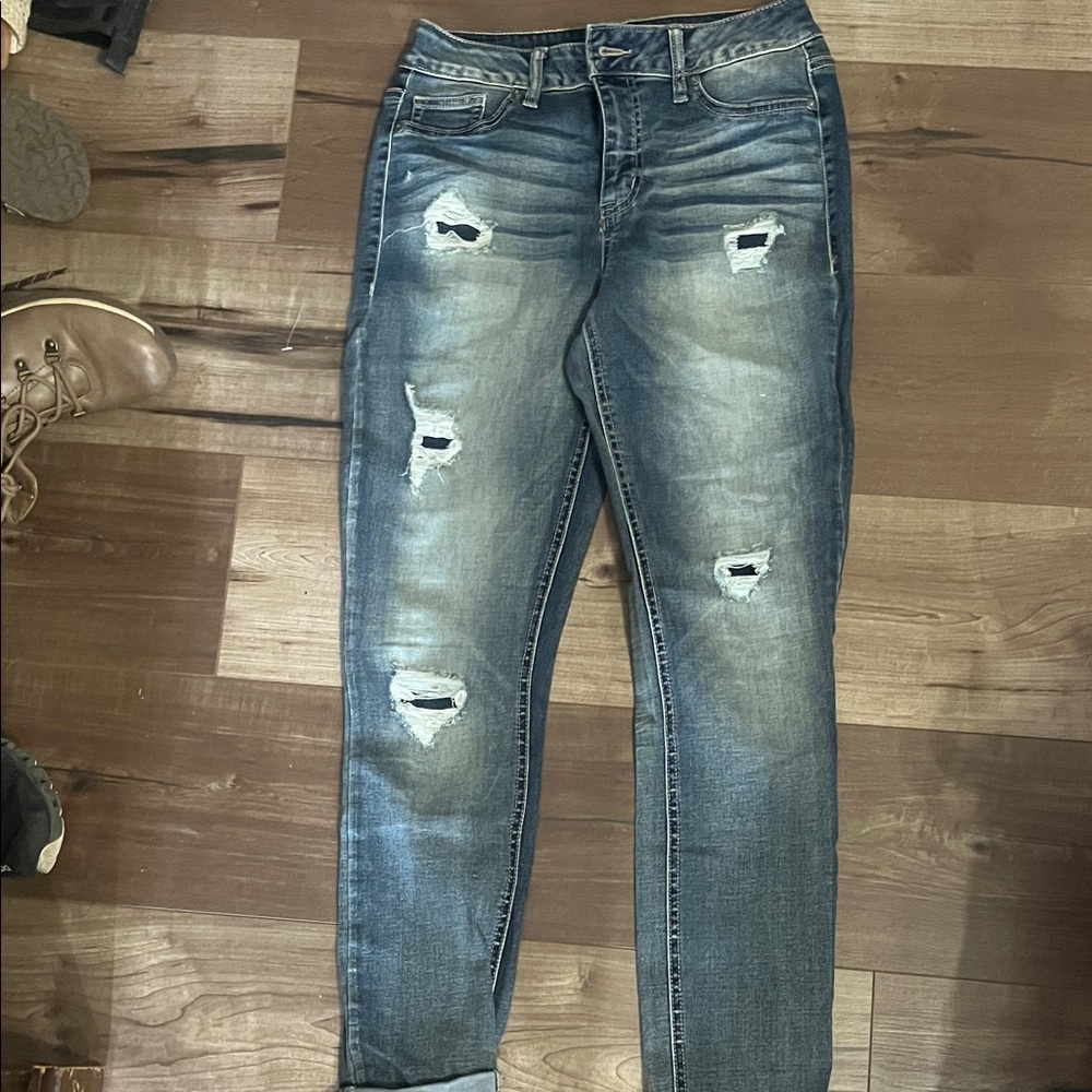 Maurices Distressed Dark Blue Skinny Jeans